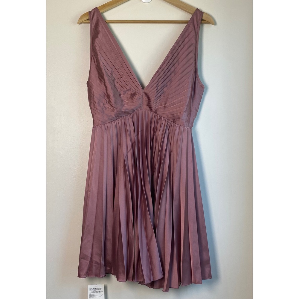 Abercrombie & Fitch Pleated V-Neck Mini Dress Womens MP Mauve Pink Satin Party